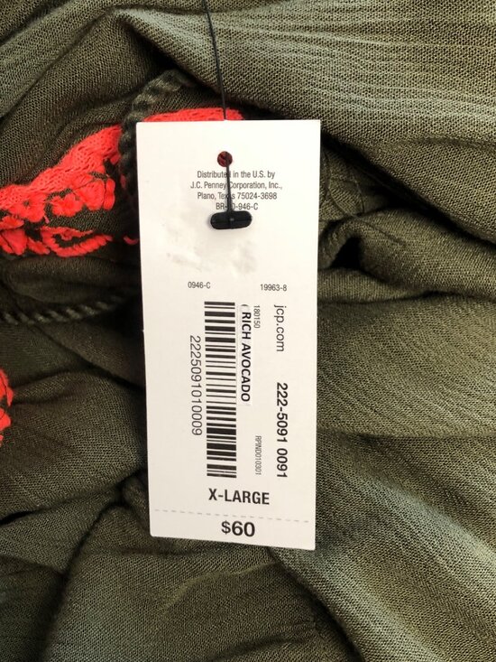 ANA Olive Green Embroidered Tunic Dress Womens Size XL Embroidered Tassel NEW - Picture 7 of 8